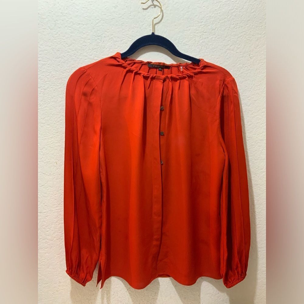 Kobi Halperin Silk Blouse Size XS Red Braided Neckline